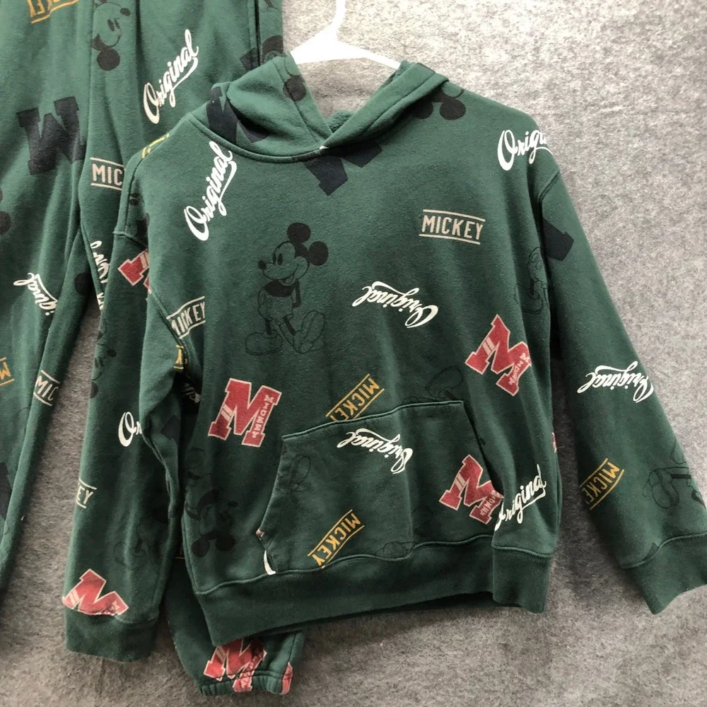 Gap Disney Mickey Mouse Matching Hoodie Joggers Set Boys L 10 Green Sweatsuit